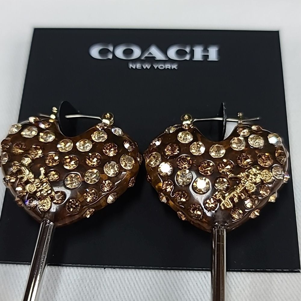 NWT COACH Signature Heart Lollipop Drop Earrings - Picture 3 of 10